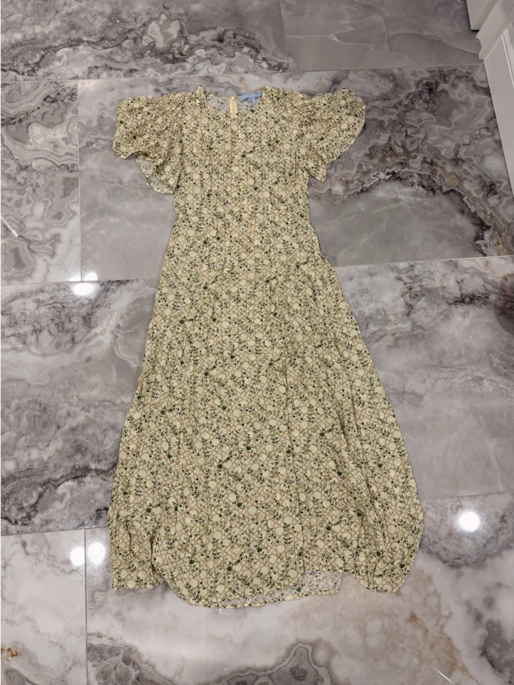 Hill House Floral Maxi Dress in Cream and Green